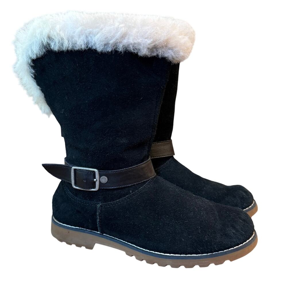 UGG Australia Boots Nessa Shearling Lined Black Suede Mid Calf Zip Up US 3 EU 35 - Picture 1 of 11